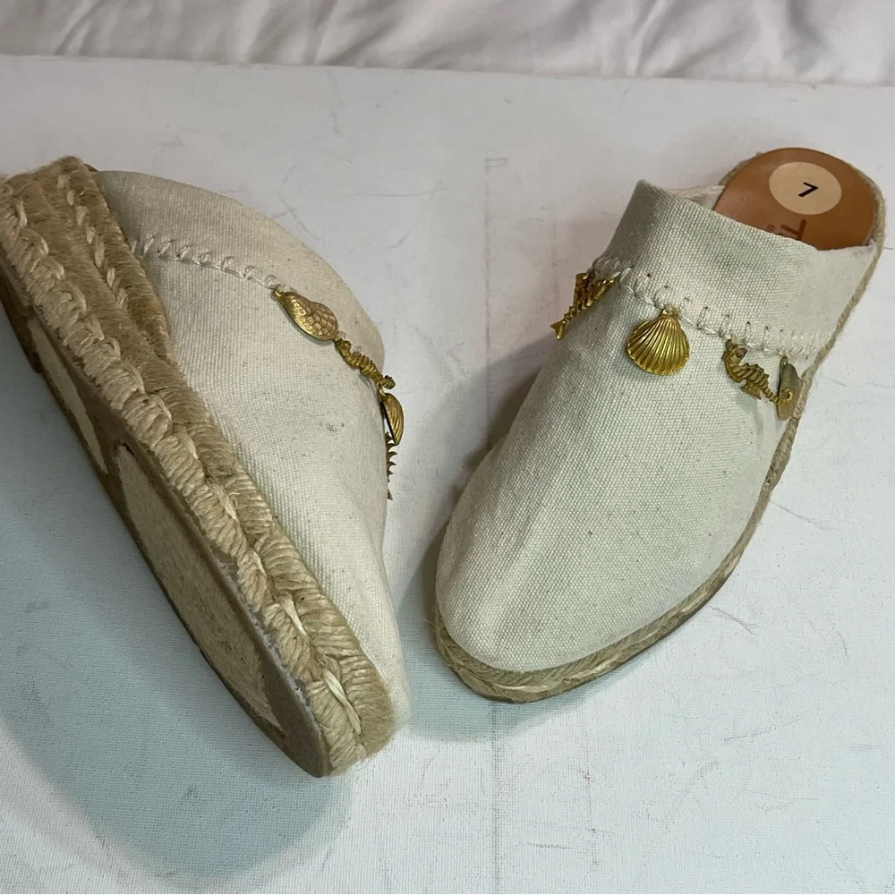 Talbots  Beige‎ Espadrille Mules with Gold Charms